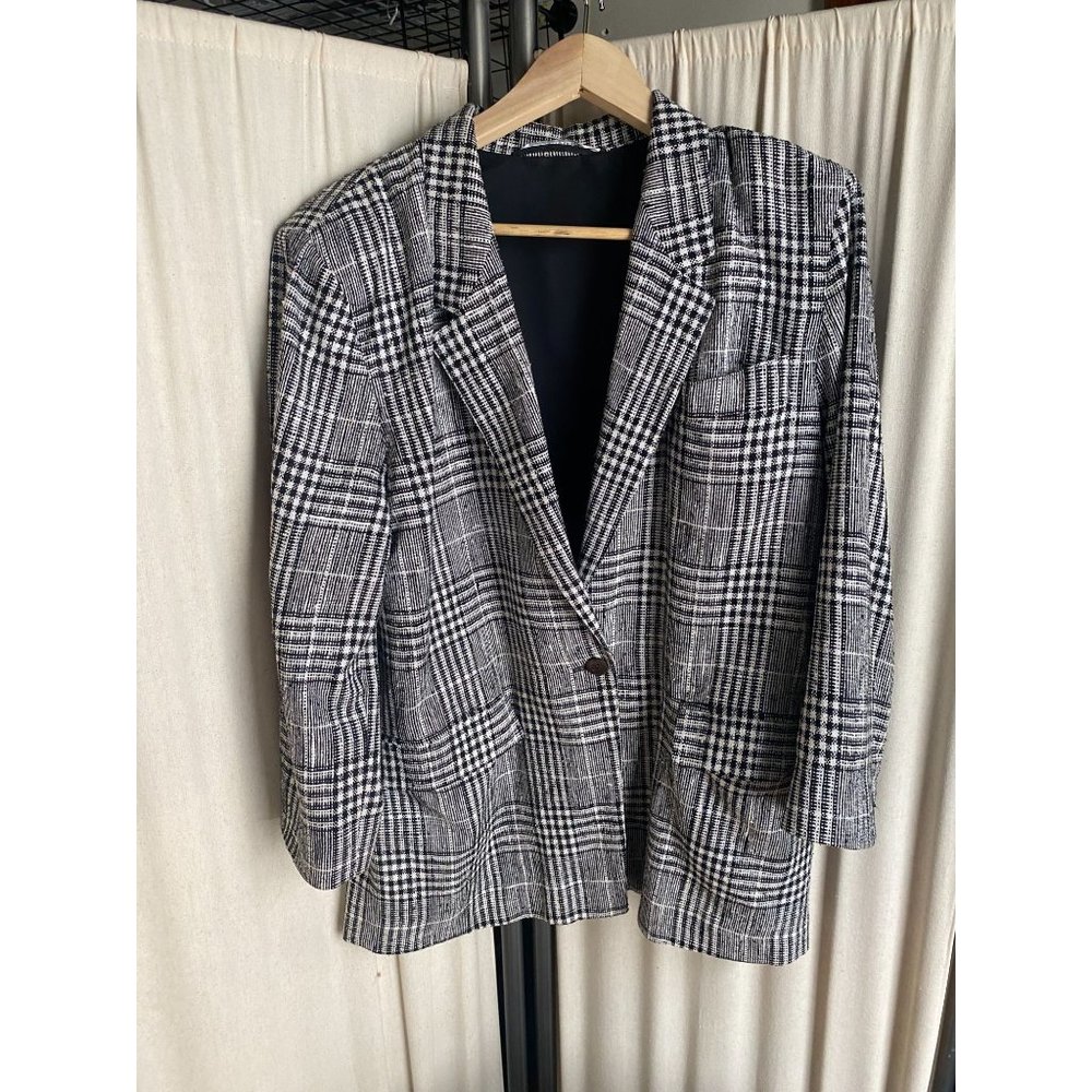 VTG EUC Max Mara Pura Seta Black White Plaid Silk Jacket Beautiful Made Italy 8
